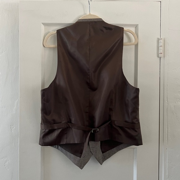 Vintage men's glen check suit vest grey brown button front adjustable - Picture 10 of 12